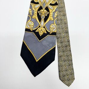 V2 Versace Men's Vtg Tie Floral Baroque Black/Gold Silk 3.75" (W) x 58" (L) guc